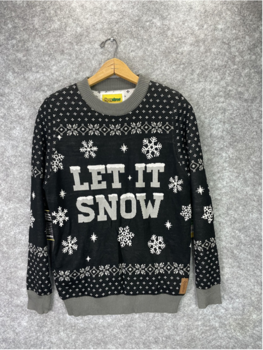 Tipsy Elves Sweater Mens Small Black Let It Snow Light Up Fair Isle Christmas